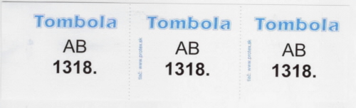 Tombolové lístky 1-100, AA,AB, s dodatkom čísiel 1O001 - 10100,./ 0,99 €