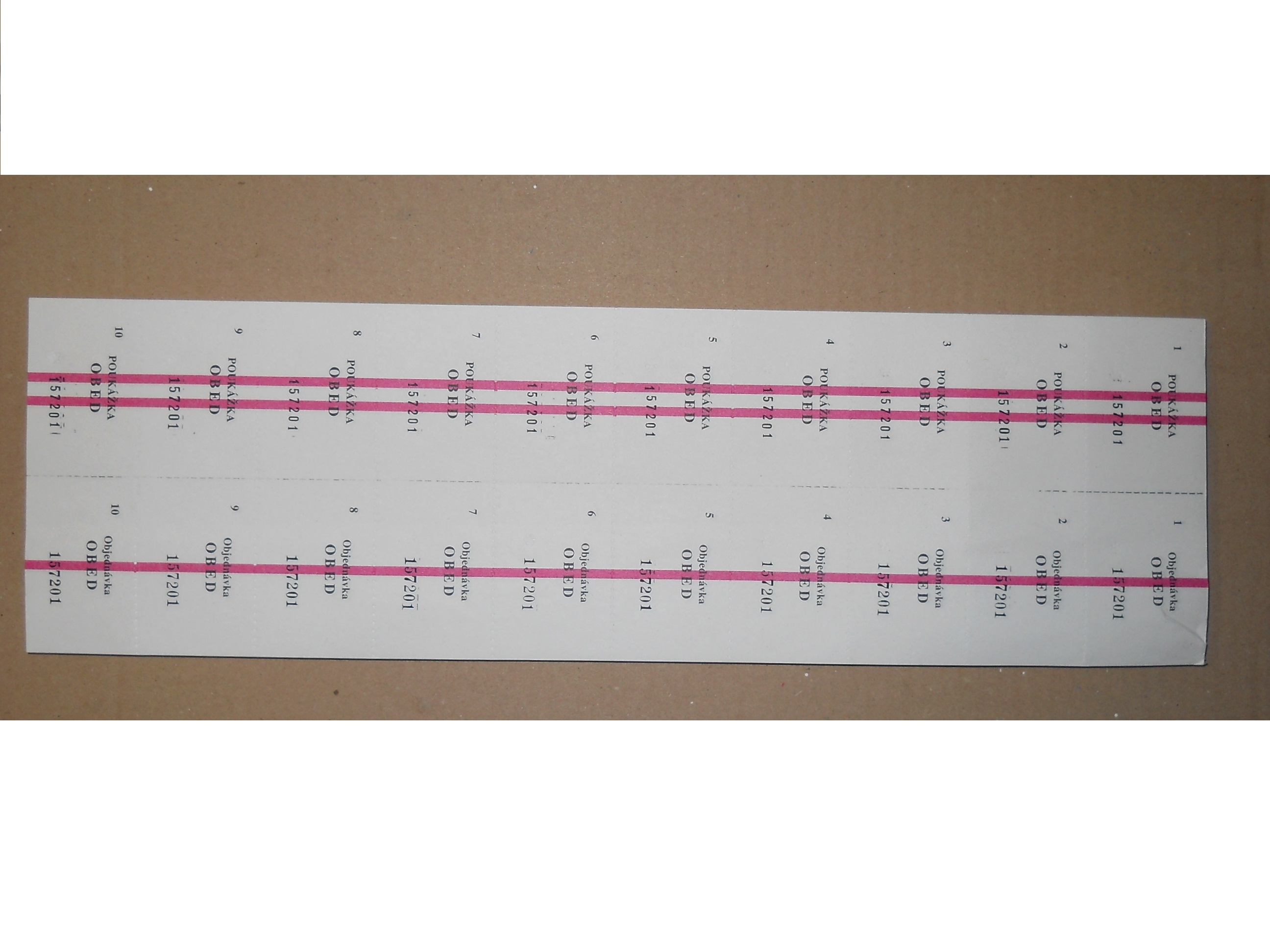 Obedové Poukážky lístky :hnedé prúžky/ 1000 ks/ 6,95 € s DPH