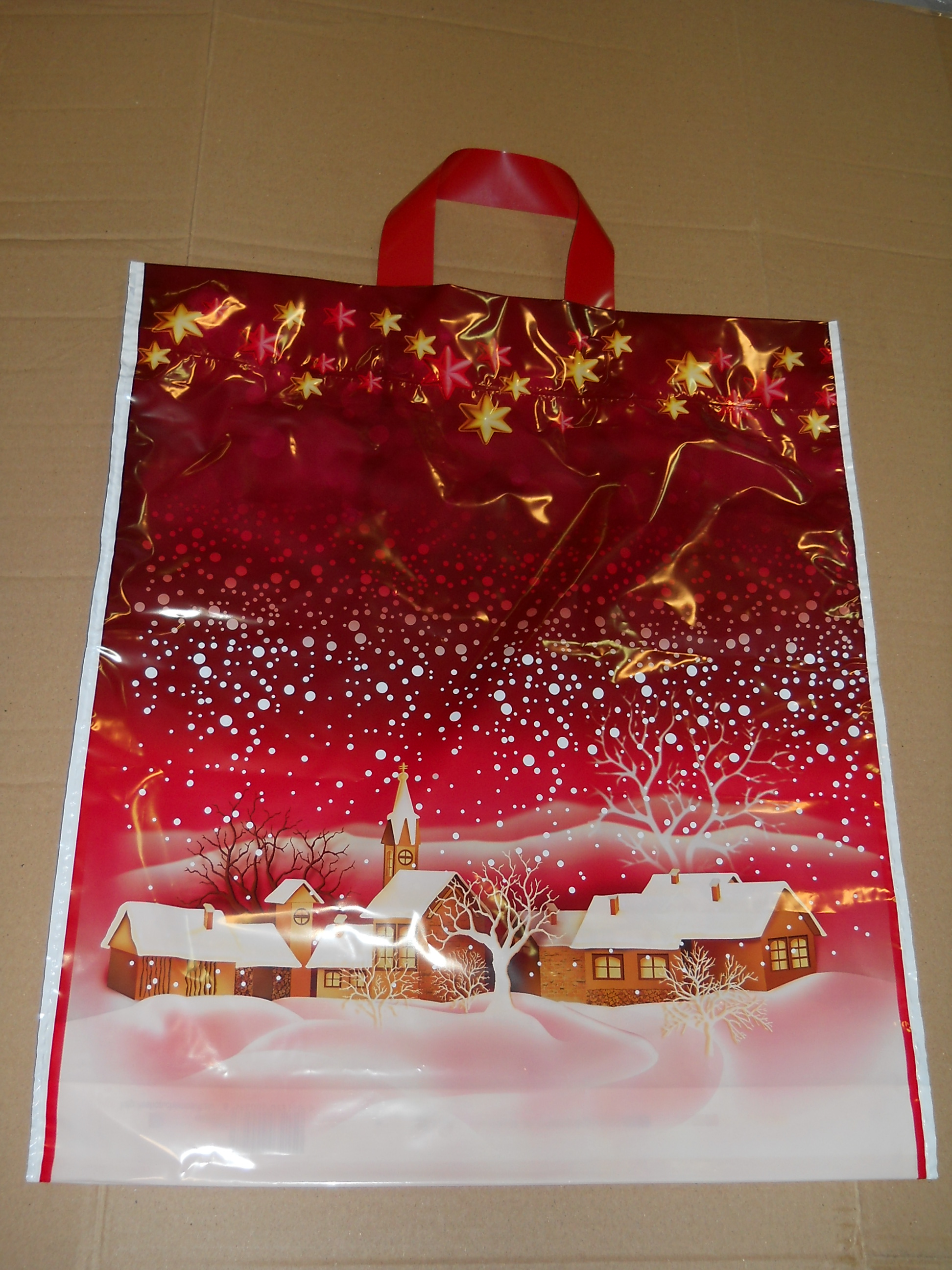 Taška s uškom červena Vianoce,krajinka  š 38 x 45 cm /0,04 hrúbka,