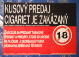 Bezpečnostná samolepka A 4 Kusový predaj cigariet je zakázaný osobám ml.18 rokov